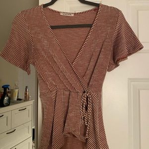 Burgundy and White Striped Wrap Top